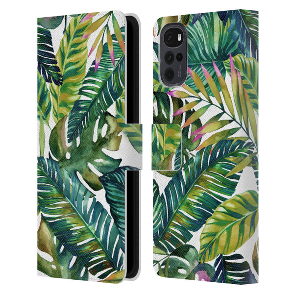 Mark Ashkenazi Banana Life Tropical Leaves Leather Book Wallet Case Cover For Motorola Moto G22