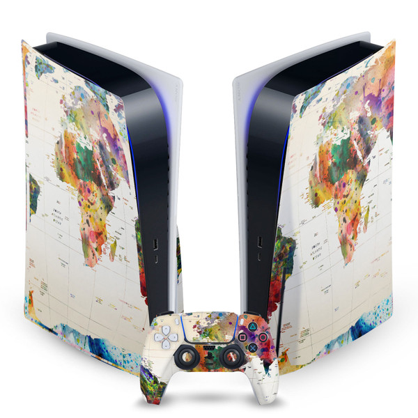 Mark Ashkenazi Art Mix Map Of The World Vinyl Sticker Skin Decal Cover for Sony PS5 Disc Edition Bundle
