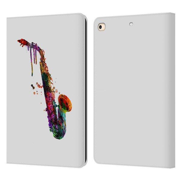 Mark Ashkenazi Music Saxophone Leather Book Wallet Case Cover For Apple iPad 9.7 2017 / iPad 9.7 2018