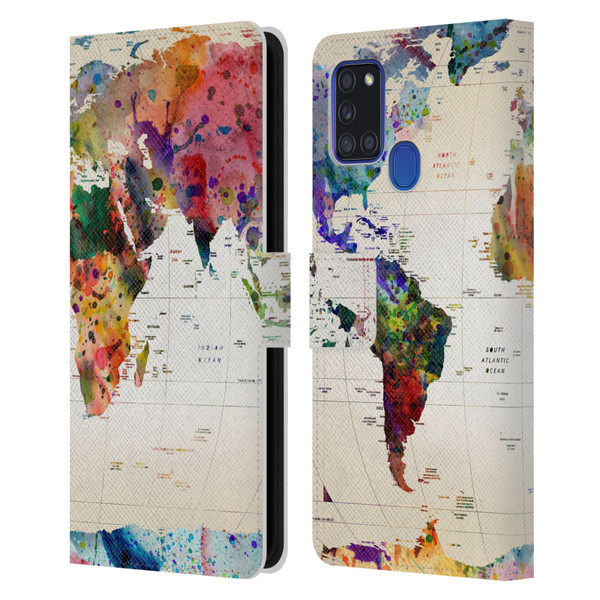 Mark Ashkenazi Pop Culture Map Of The World Leather Book Wallet Case Cover For Samsung Galaxy A21s (2020)