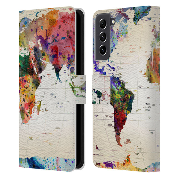 Mark Ashkenazi Pop Culture Map Of The World Leather Book Wallet Case Cover For Samsung Galaxy S21 FE 5G