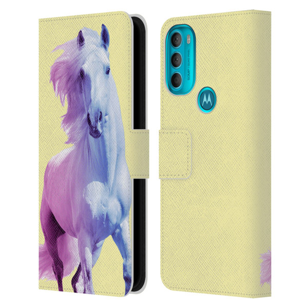 Mark Ashkenazi Pastel Potraits Yellow Horse Leather Book Wallet Case Cover For Motorola Moto G71 5G