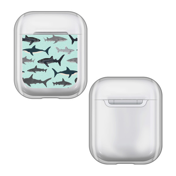 Andrea Lauren Design Art Mix Sharks Clear Hard Crystal Cover Case for Apple AirPods 1 1st Gen / 2 2nd Gen Charging Case