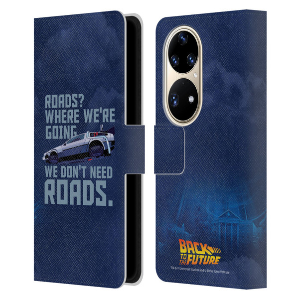 Back to the Future I Graphics Delorean 2 Leather Book Wallet Case Cover For Huawei P50 Pro