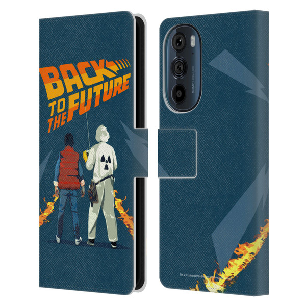 Back to the Future I Key Art Dr. Brown And Marty Leather Book Wallet Case Cover For Motorola Edge 30