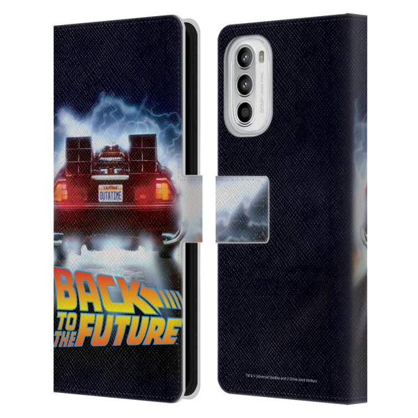 Back to the Future I Key Art Delorean Leather Book Wallet Case Cover For Motorola Moto G52