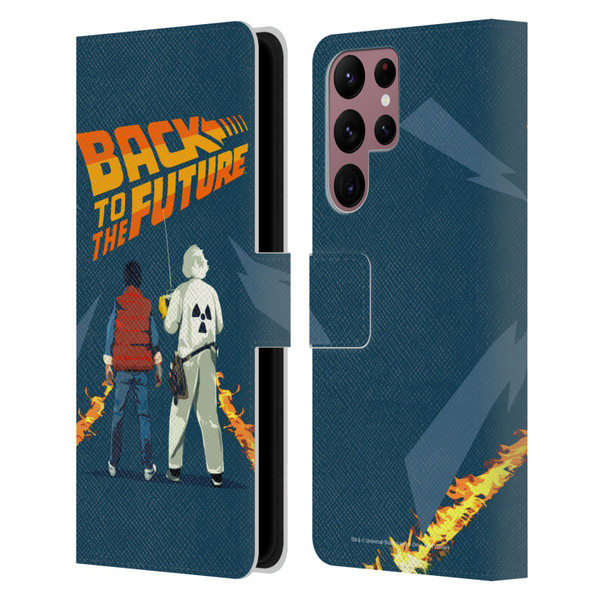 Back to the Future I Key Art Dr. Brown And Marty Leather Book Wallet Case Cover For Samsung Galaxy S22 Ultra 5G