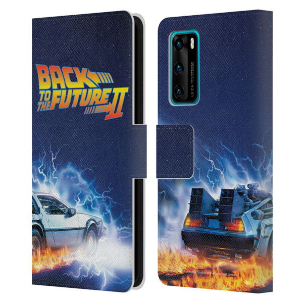 Back to the Future II Key Art Delorean Leather Book Wallet Case Cover For Huawei P40 5G