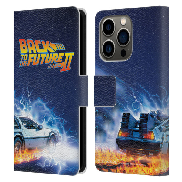 Back to the Future II Key Art Delorean Leather Book Wallet Case Cover For Apple iPhone 14 Pro