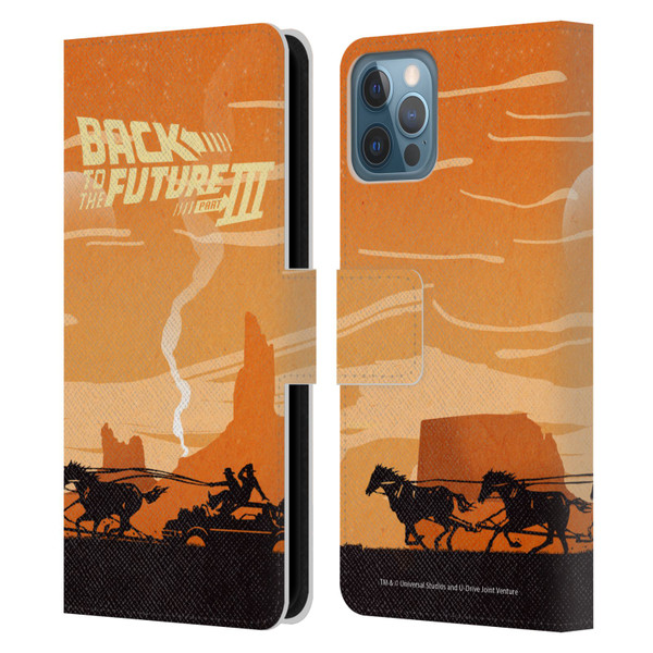 Back to the Future Movie III Car Silhouettes Car In Desert Leather Book Wallet Case Cover For Apple iPhone 12 / iPhone 12 Pro