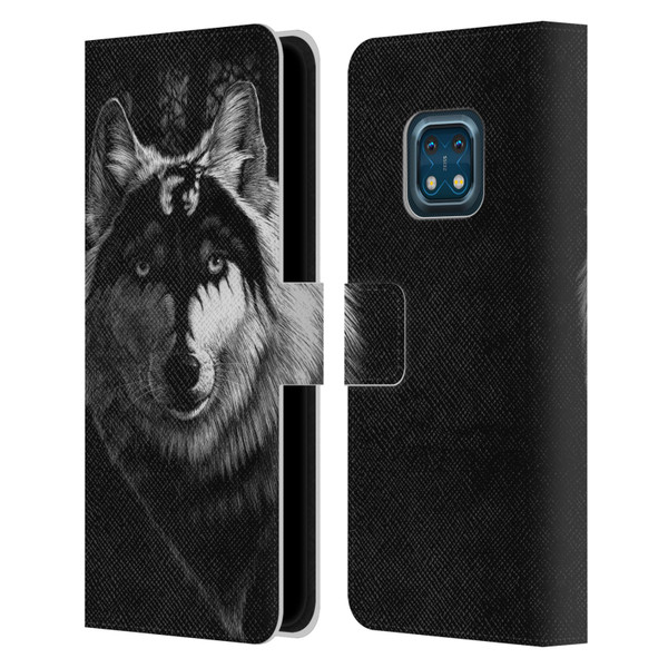Stanley Morrison Black And White Gray Wolf With Dragon Marking Leather Book Wallet Case Cover For Nokia XR20
