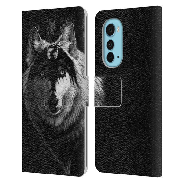 Stanley Morrison Black And White Gray Wolf With Dragon Marking Leather Book Wallet Case Cover For Motorola Edge (2022)