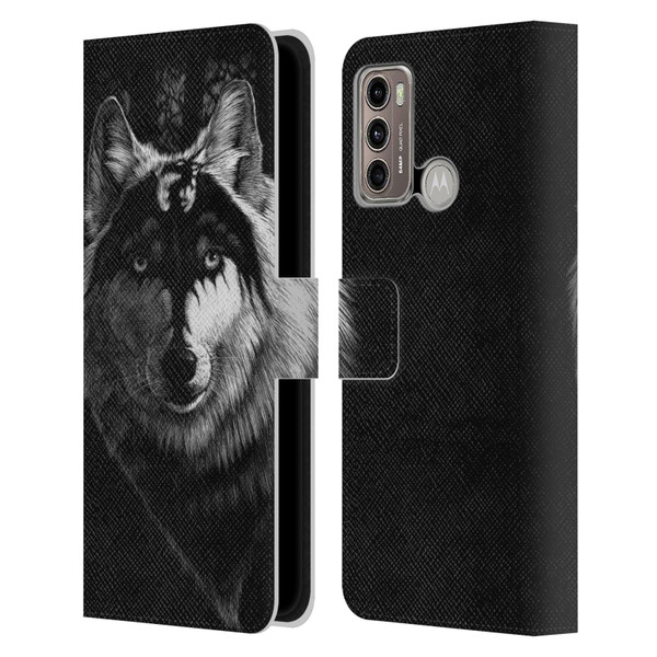 Stanley Morrison Black And White Gray Wolf With Dragon Marking Leather Book Wallet Case Cover For Motorola Moto G60 / Moto G40 Fusion