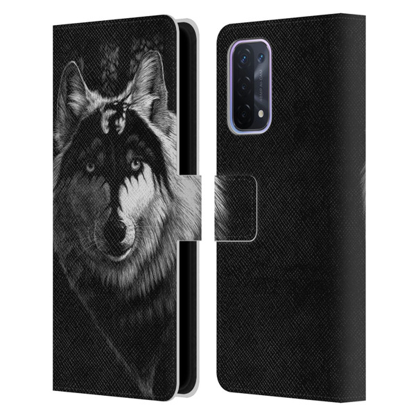 Stanley Morrison Black And White Gray Wolf With Dragon Marking Leather Book Wallet Case Cover For OPPO A54 5G