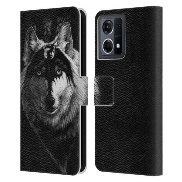 Stanley Morrison Black And White Gray Wolf With Dragon Marking Leather Book Wallet Case Cover For OPPO Reno8 4G
