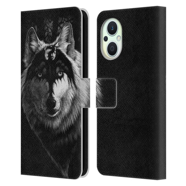 Stanley Morrison Black And White Gray Wolf With Dragon Marking Leather Book Wallet Case Cover For OPPO Reno8 Lite