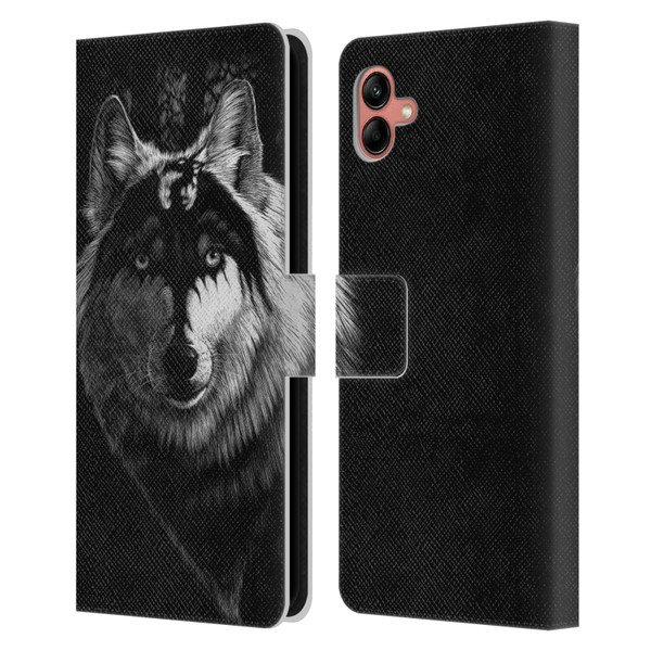 Stanley Morrison Black And White Gray Wolf With Dragon Marking Leather Book Wallet Case Cover For Samsung Galaxy A04 (2022)