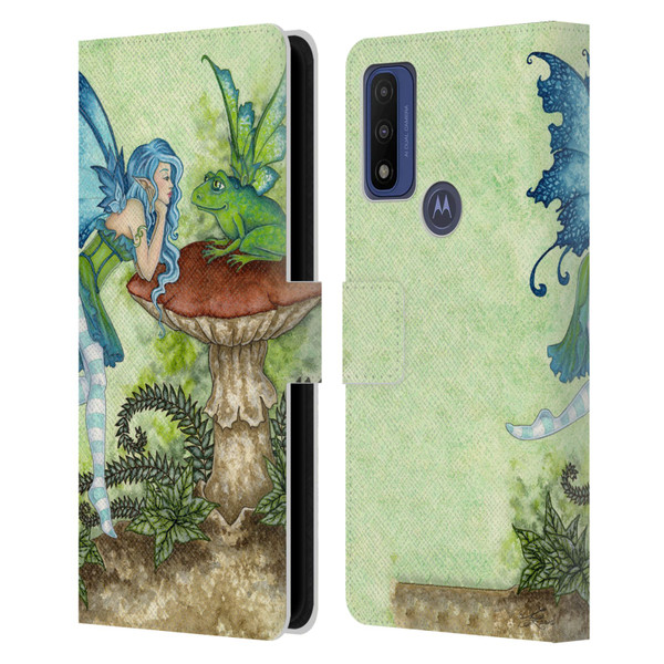 Amy Brown Pixies Frog Gossip Leather Book Wallet Case Cover For Motorola G Pure