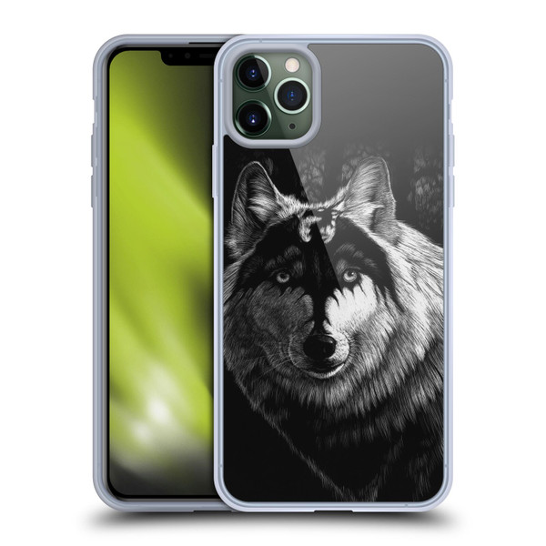 Stanley Morrison Black And White Gray Wolf With Dragon Marking Soft Gel Case for Apple iPhone 11 Pro Max