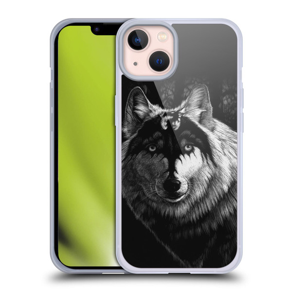 Stanley Morrison Black And White Gray Wolf With Dragon Marking Soft Gel Case for Apple iPhone 13