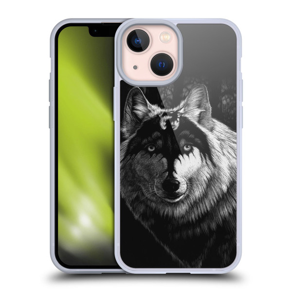 Stanley Morrison Black And White Gray Wolf With Dragon Marking Soft Gel Case for Apple iPhone 13 Mini