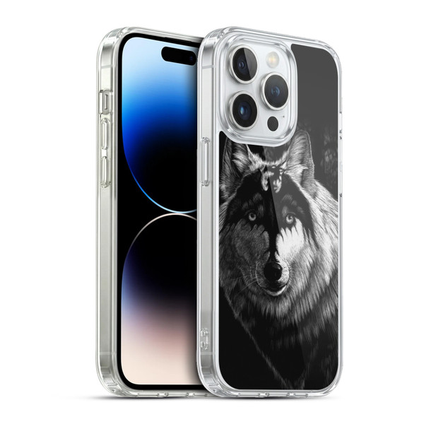 Stanley Morrison Black And White Gray Wolf With Dragon Marking Soft Gel Case for Apple iPhone 13 Pro & MagSafe