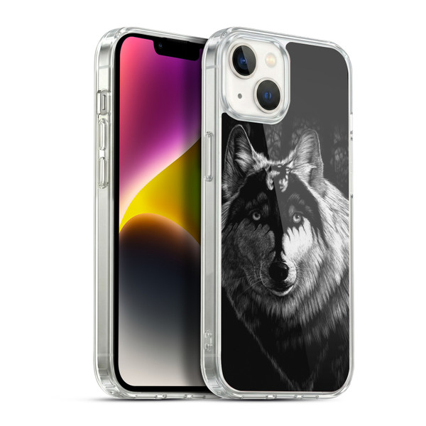 Stanley Morrison Black And White Gray Wolf With Dragon Marking Soft Gel Case for Apple iPhone 14 Plus & MagSafe