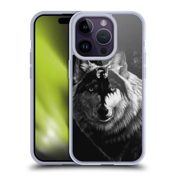 Stanley Morrison Black And White Gray Wolf With Dragon Marking Soft Gel Case for Apple iPhone 14 Pro
