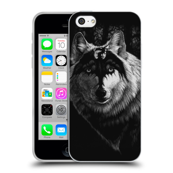Stanley Morrison Black And White Gray Wolf With Dragon Marking Soft Gel Case for Apple iPhone 5c