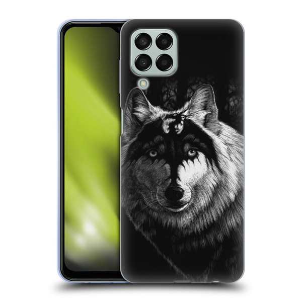 Stanley Morrison Black And White Gray Wolf With Dragon Marking Soft Gel Case for Samsung Galaxy M33 (2022)