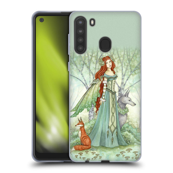Amy Brown Magical Fairies Woodland Fairy With Fox & Wolf Soft Gel Case for Samsung Galaxy A21 (2020)