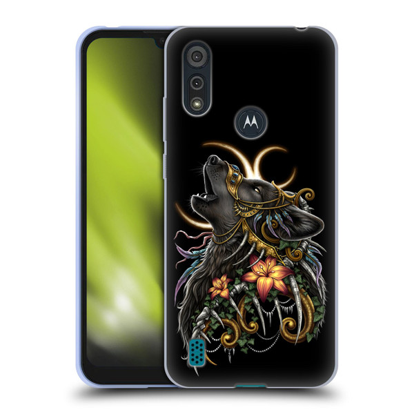 Sarah Richter Animals Gothic Black Howling Wolf Soft Gel Case for Motorola Moto E6s (2020)