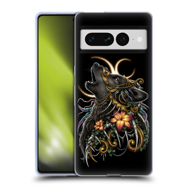 Sarah Richter Animals Gothic Black Howling Wolf Soft Gel Case for Google Pixel 7 Pro