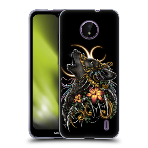Sarah Richter Animals Gothic Black Howling Wolf Soft Gel Case for Nokia C10 / C20