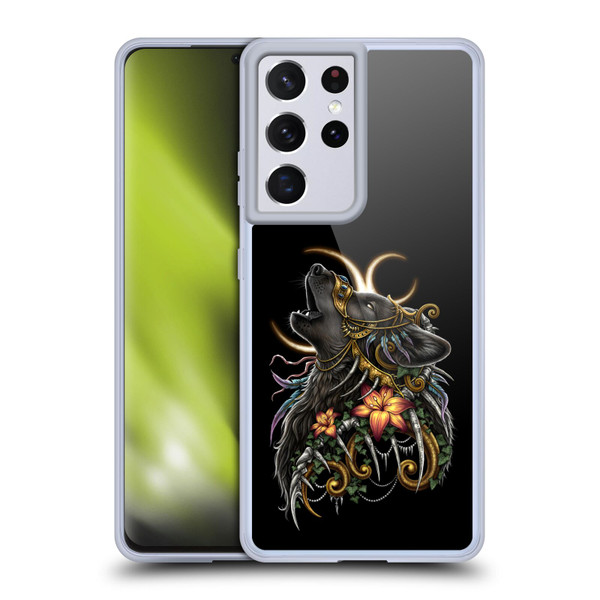 Sarah Richter Animals Gothic Black Howling Wolf Soft Gel Case for Samsung Galaxy S21 Ultra 5G