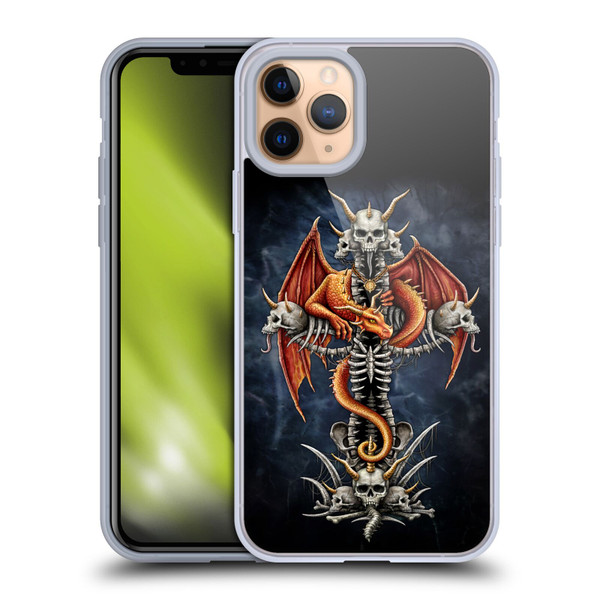 Sarah Richter Fantasy Creatures Red Dragon Guarding Bone Cross Soft Gel Case for Apple iPhone 11 Pro