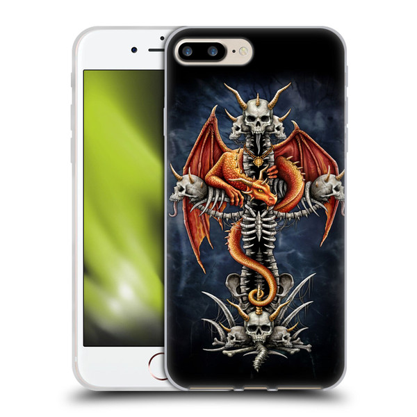 Sarah Richter Fantasy Creatures Red Dragon Guarding Bone Cross Soft Gel Case for Apple iPhone 7 Plus / iPhone 8 Plus