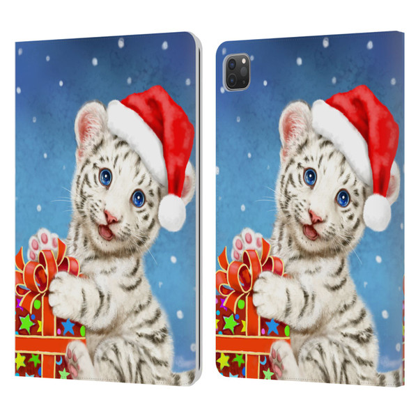 Kayomi Harai Animals And Fantasy White Tiger Christmas Gift Leather Book Wallet Case Cover For Apple iPad Pro 11 2020 / 2021 / 2022