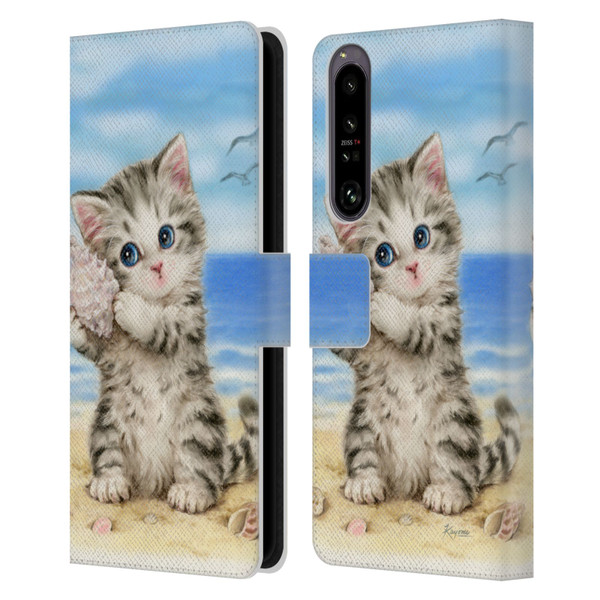 Kayomi Harai Animals And Fantasy Seashell Kitten At Beach Leather Book Wallet Case Cover For Sony Xperia 1 IV