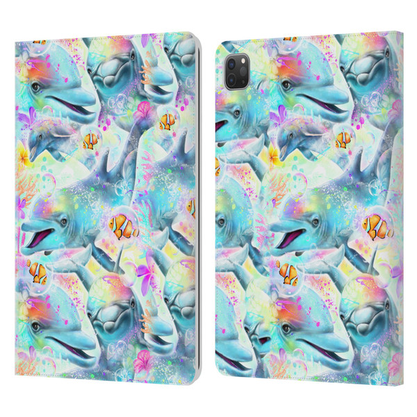 Sheena Pike Animals Rainbow Dolphins & Fish Leather Book Wallet Case Cover For Apple iPad Pro 11 2020 / 2021 / 2022