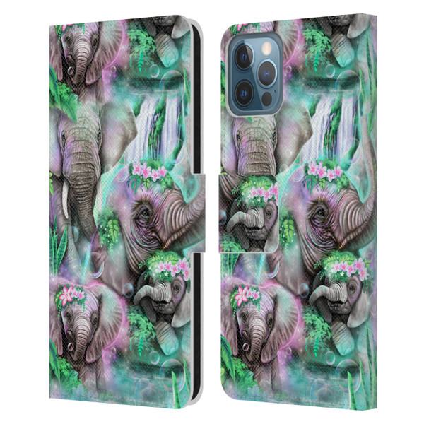 Sheena Pike Animals Daydream Elephants Lagoon Leather Book Wallet Case Cover For Apple iPhone 12 / iPhone 12 Pro