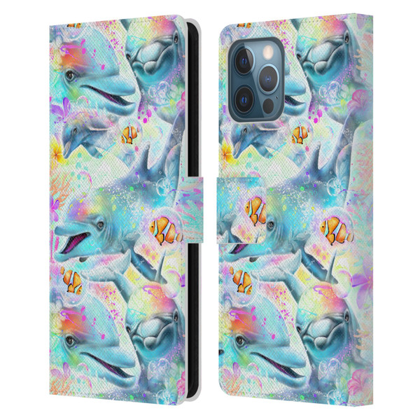 Sheena Pike Animals Rainbow Dolphins & Fish Leather Book Wallet Case Cover For Apple iPhone 12 Pro Max