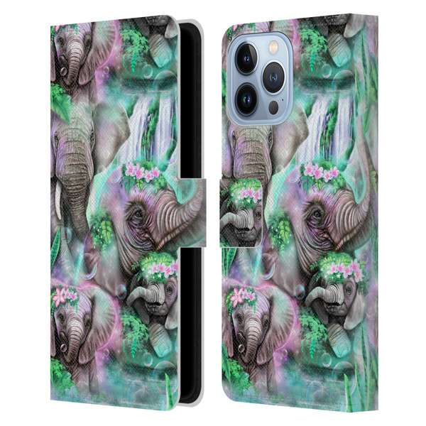 Sheena Pike Animals Daydream Elephants Lagoon Leather Book Wallet Case Cover For Apple iPhone 13 Pro Max