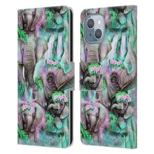 Sheena Pike Animals Daydream Elephants Lagoon Leather Book Wallet Case Cover For Apple iPhone 14