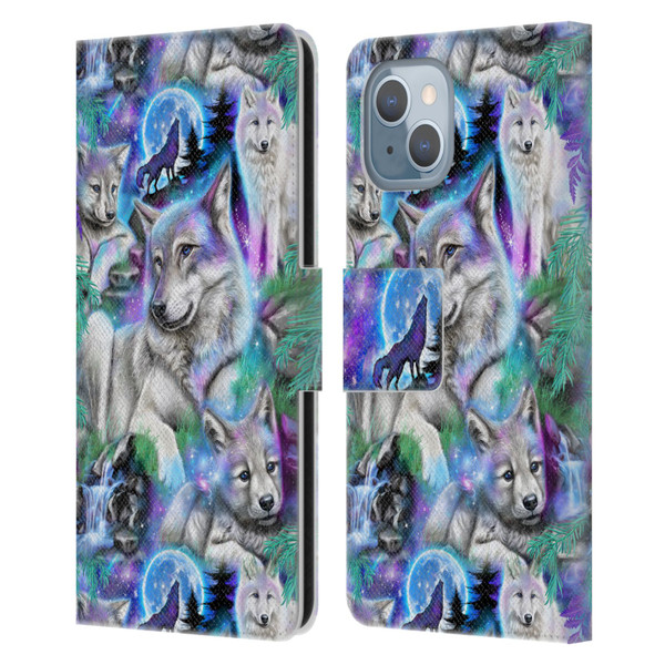 Sheena Pike Animals Daydream Galaxy Wolves Leather Book Wallet Case Cover For Apple iPhone 14