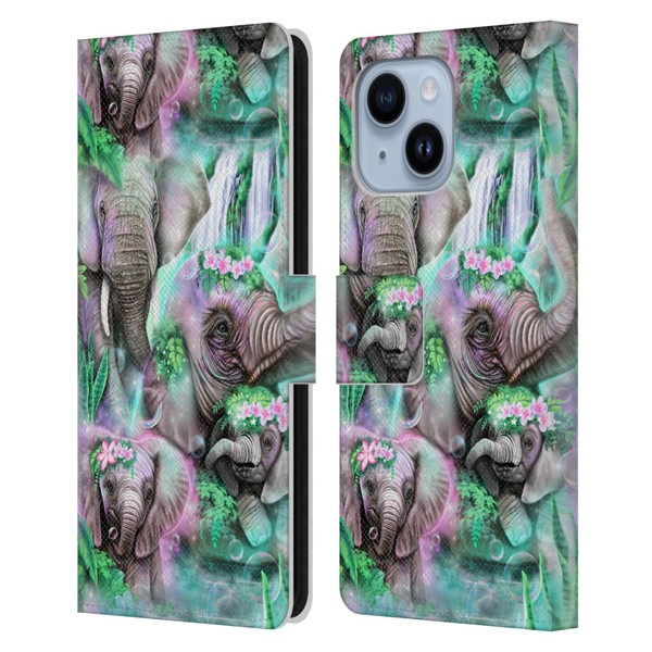 Sheena Pike Animals Daydream Elephants Lagoon Leather Book Wallet Case Cover For Apple iPhone 14 Plus