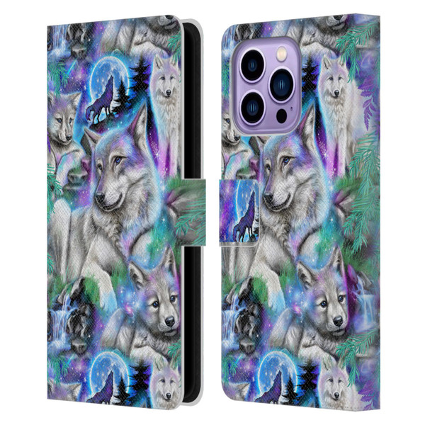 Sheena Pike Animals Daydream Galaxy Wolves Leather Book Wallet Case Cover For Apple iPhone 14 Pro Max