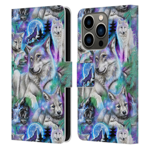 Sheena Pike Animals Daydream Galaxy Wolves Leather Book Wallet Case Cover For Apple iPhone 14 Pro