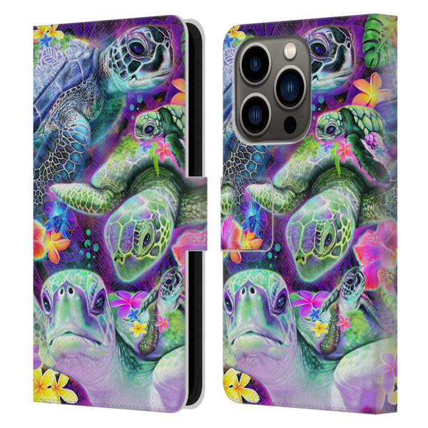 Sheena Pike Animals Daydream Sea Turtles & Flowers Leather Book Wallet Case Cover For Apple iPhone 14 Pro
