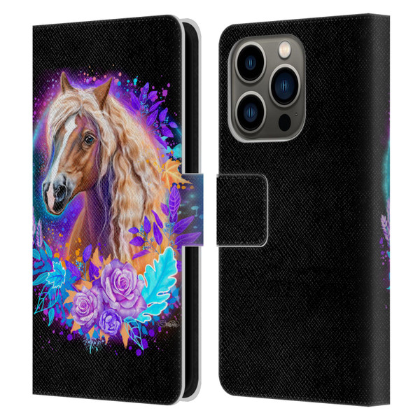 Sheena Pike Animals Purple Horse Spirit With Roses Leather Book Wallet Case Cover For Apple iPhone 14 Pro